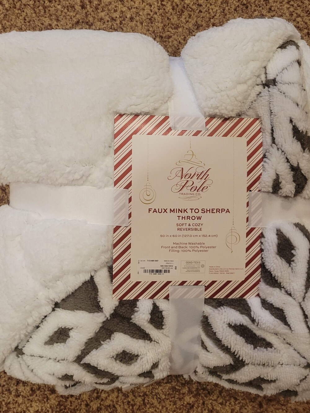 Faux Mink to Sherpa Throw - White & Gray